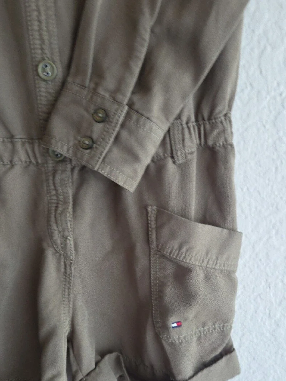 Tommy Hilfiger Olive Green Long-Sleeve Kids Romper